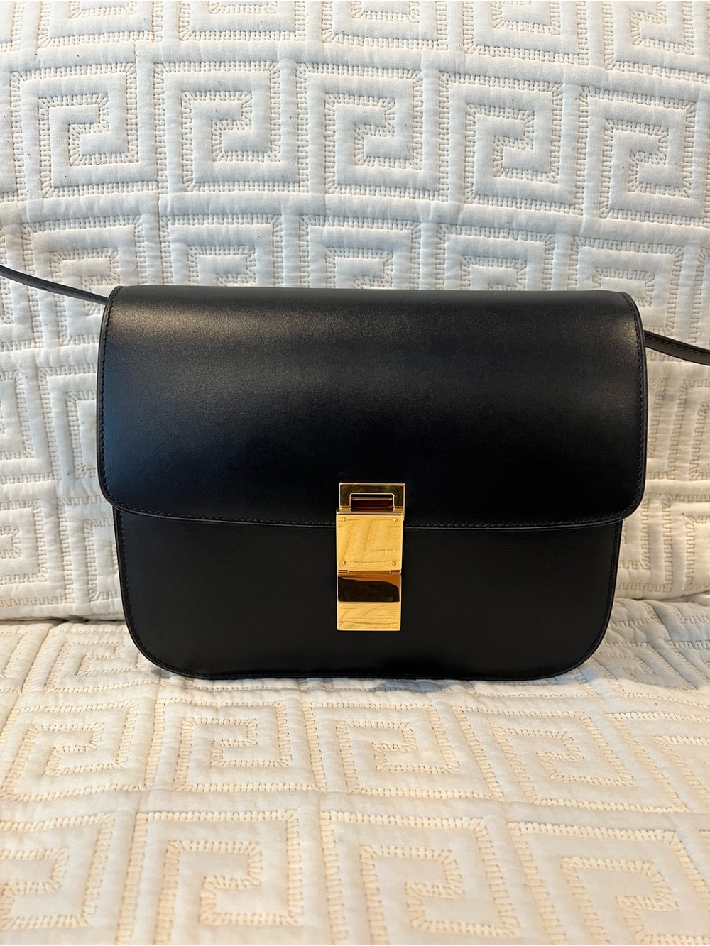 CELINE Classic Box Medium Size Black Calfskin Crossbody Bag